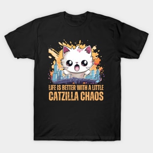 Funny Cute Catzilla Rampaging in a City T-Shirt